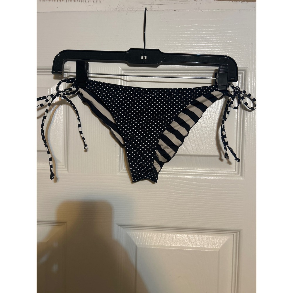 Volcom‎ Womens Bikini Bottoms Large Black White Polka Dot Striped Side Tie Swim
